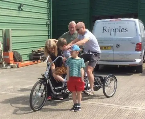 James getting on for his first ride